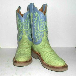 8.5 B Lucchese 2000 Pistachio & Wedgewood Full Quill Ostrich, Crepe sole Boots.
